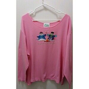 VTG Quaker Factory Pink Embroidered Snowmans Roating Marshmallow Womens 2x